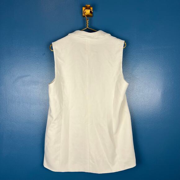 Joie White Sleeveless Blazer Collared Vest Button Front Lapel Career Sz 10 - Picture 2 of 7